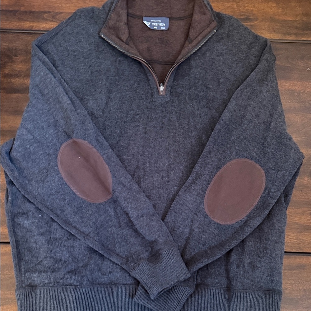 Daniel Cremieux Navy Zip-Up Sweater with Brown Elbow Patches